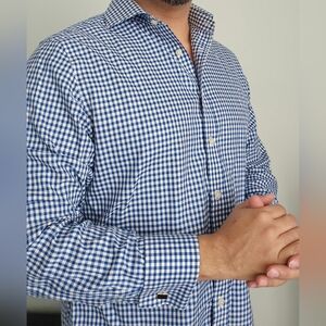 Charles Tyrwhitt Blue Gingham Non-Iron Slim Fit Dress Shirt – 16.5 / 35in | Cuff